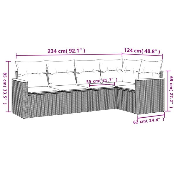 Grote foto vidaxl 5 delige loungeset met kussens poly rattan grijs tuin en terras tuinmeubelen