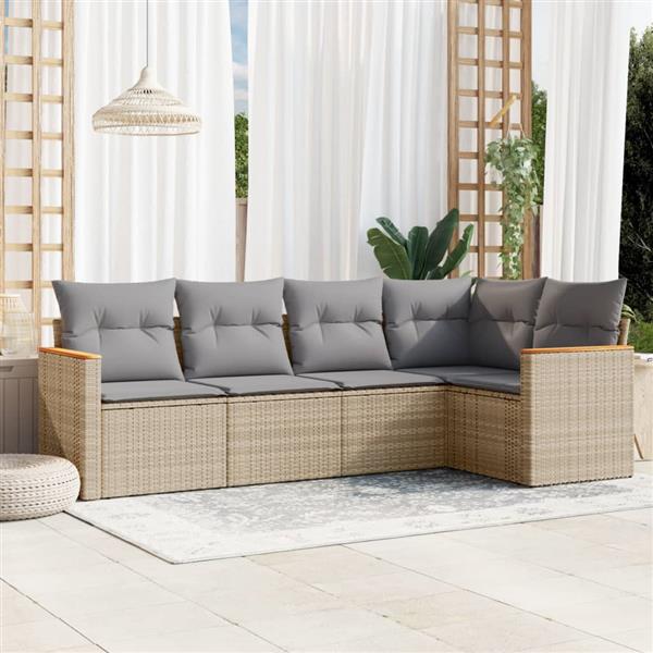 Grote foto vidaxl 5 delige loungeset met kussens poly rattan beige tuin en terras tuinmeubelen