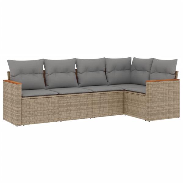 Grote foto vidaxl 5 delige loungeset met kussens poly rattan beige tuin en terras tuinmeubelen