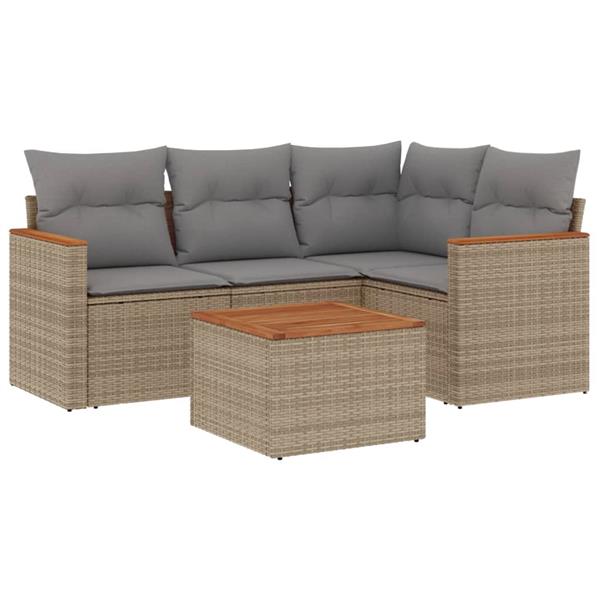 Grote foto vidaxl 5 delige loungeset met kussens poly rattan beige tuin en terras tuinmeubelen