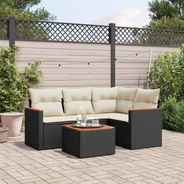 Grote foto vidaxl 5 delige loungeset met kussens poly rattan zwart tuin en terras tuinmeubelen