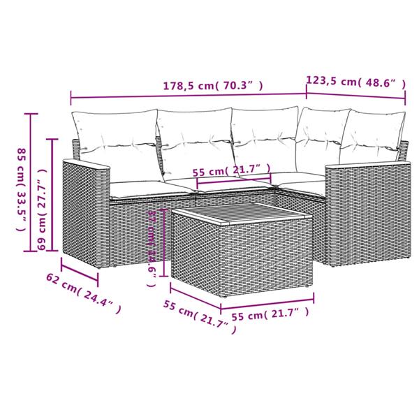 Grote foto vidaxl 5 delige loungeset met kussens poly rattan zwart tuin en terras tuinmeubelen