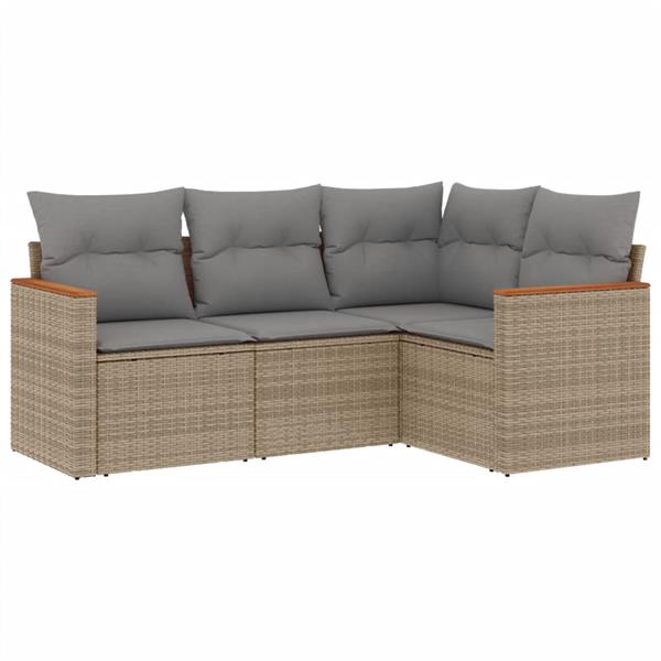 Grote foto vidaxl 4 delige loungeset met kussens poly rattan beige tuin en terras tuinmeubelen