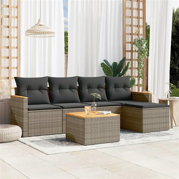 Grote foto vidaxl 6 delige loungeset met kussens poly rattan grijs tuin en terras tuinmeubelen