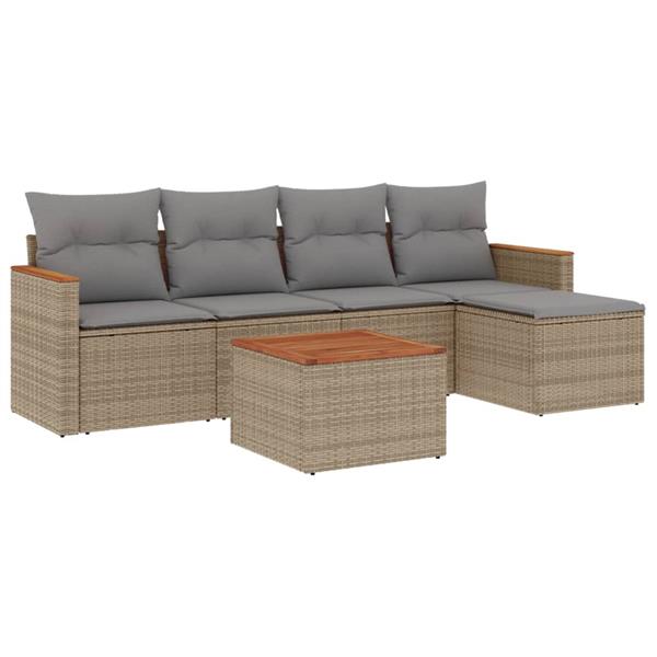 Grote foto vidaxl 6 delige loungeset met kussens poly rattan beige tuin en terras tuinmeubelen