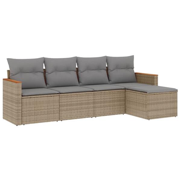 Grote foto vidaxl 5 delige loungeset met kussens poly rattan beige tuin en terras tuinmeubelen