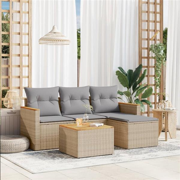 Grote foto vidaxl 5 delige loungeset met kussens poly rattan beige tuin en terras tuinmeubelen