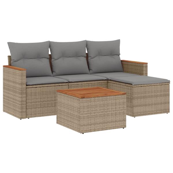 Grote foto vidaxl 5 delige loungeset met kussens poly rattan beige tuin en terras tuinmeubelen