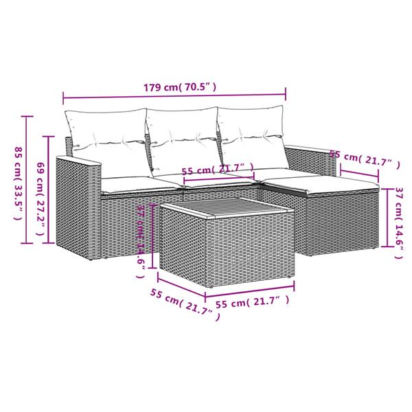 Grote foto vidaxl 5 delige loungeset met kussens poly rattan beige tuin en terras tuinmeubelen