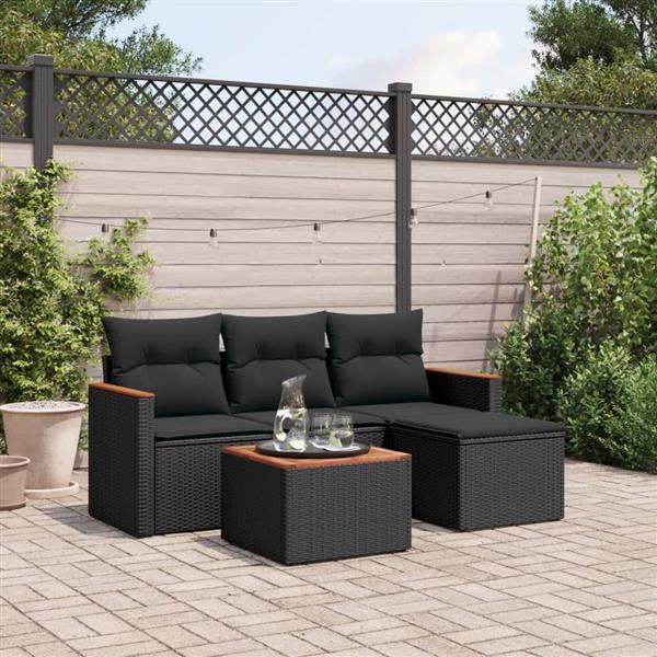 Grote foto vidaxl 5 delige loungeset met kussens poly rattan zwart tuin en terras tuinmeubelen