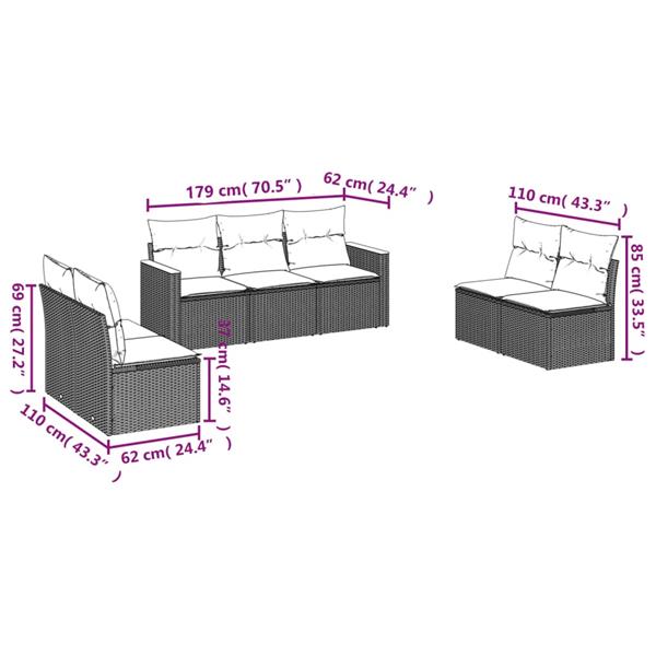 Grote foto vidaxl 7 delige loungeset met kussens poly rattan grijs tuin en terras tuinmeubelen