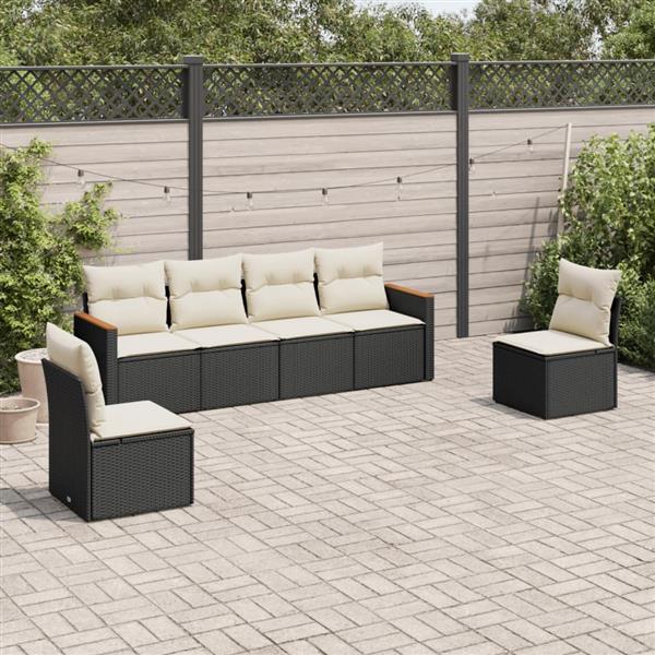 Grote foto vidaxl 6 delige loungeset met kussens poly rattan zwart tuin en terras tuinmeubelen