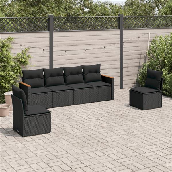 Grote foto vidaxl 6 delige loungeset met kussens poly rattan zwart tuin en terras tuinmeubelen