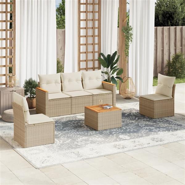 Grote foto vidaxl 6 delige loungeset met kussens poly rattan beige tuin en terras tuinmeubelen