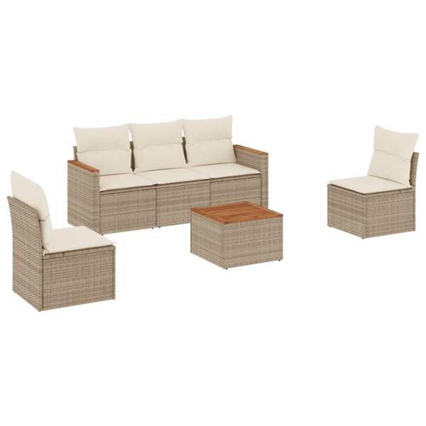 Grote foto vidaxl 6 delige loungeset met kussens poly rattan beige tuin en terras tuinmeubelen