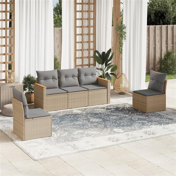 Grote foto vidaxl 5 delige loungeset met kussens poly rattan beige tuin en terras tuinmeubelen