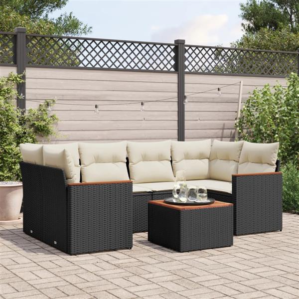 Grote foto vidaxl 7 delige loungeset met kussens poly rattan zwart tuin en terras tuinmeubelen