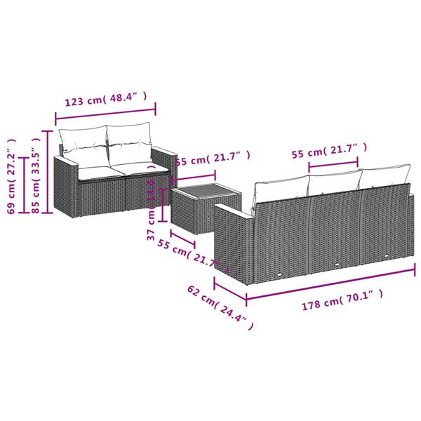 Grote foto vidaxl 6 delige loungeset met kussens poly rattan zwart tuin en terras tuinmeubelen