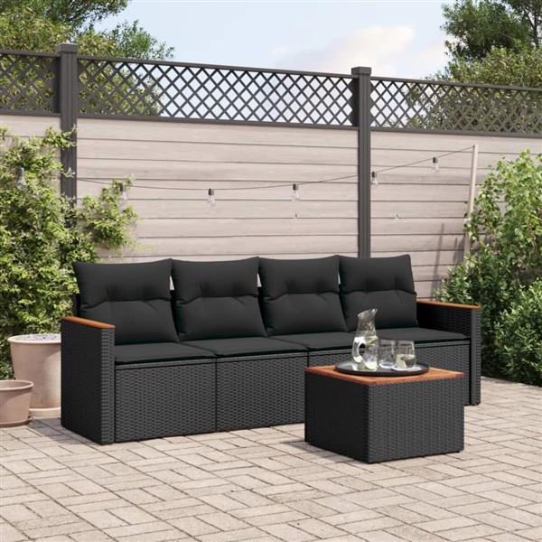 Grote foto vidaxl 5 delige loungeset met kussens poly rattan zwart tuin en terras tuinmeubelen