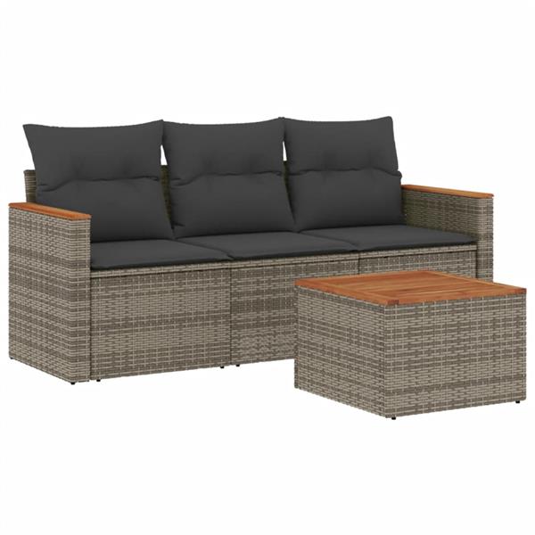 Grote foto vidaxl 4 delige loungeset met kussens poly rattan grijs tuin en terras tuinmeubelen