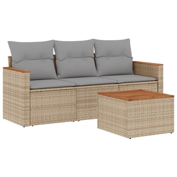 Grote foto vidaxl 4 delige loungeset met kussens poly rattan beige tuin en terras tuinmeubelen