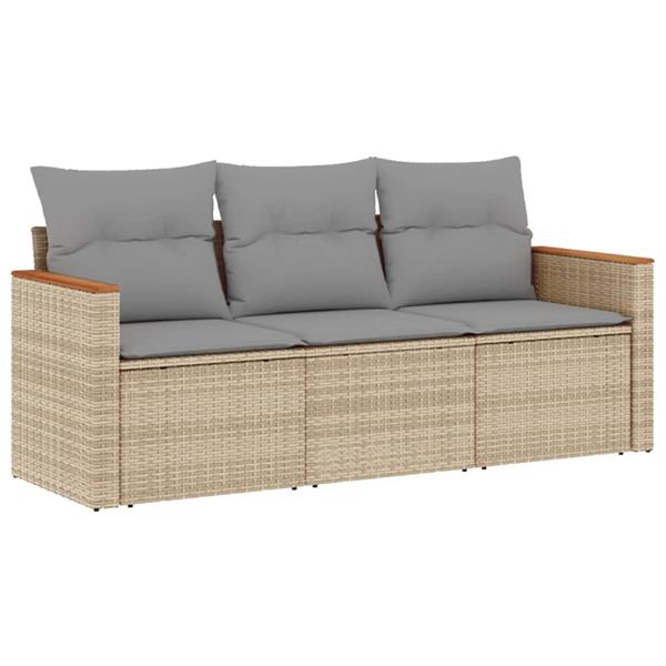 Grote foto vidaxl 3 delige loungeset met kussens poly rattan beige tuin en terras tuinmeubelen