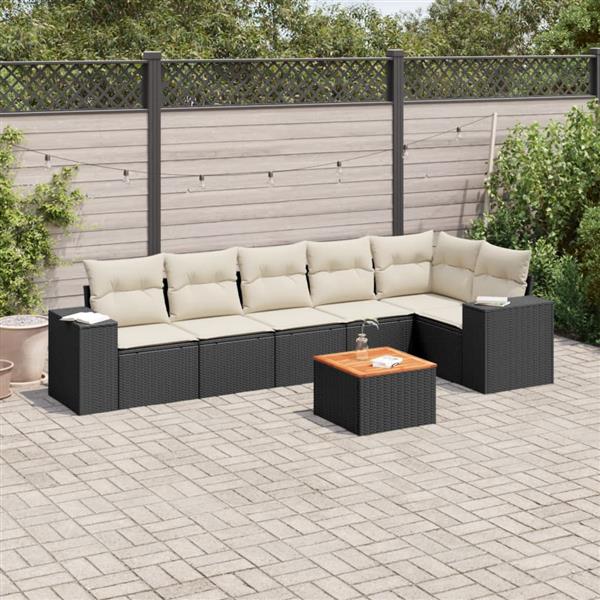 Grote foto vidaxl 7 delige loungeset met kussens poly rattan zwart tuin en terras tuinmeubelen