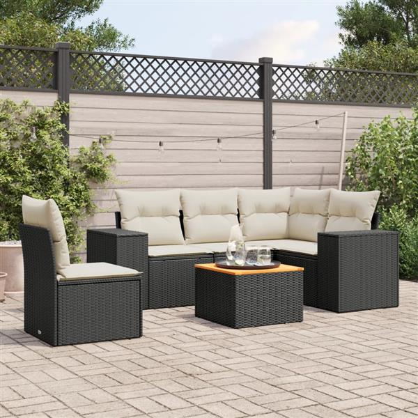 Grote foto vidaxl 6 delige loungeset met kussens poly rattan zwart tuin en terras tuinmeubelen