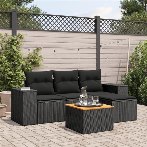 Grote foto vidaxl 5 delige loungeset met kussens poly rattan zwart tuin en terras tuinmeubelen