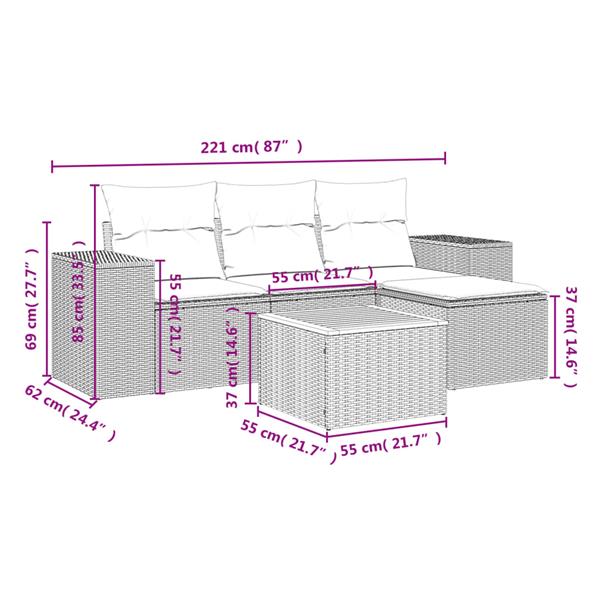 Grote foto vidaxl 5 delige loungeset met kussens poly rattan zwart tuin en terras tuinmeubelen