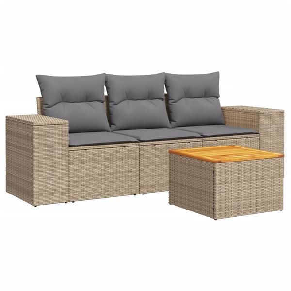 Grote foto vidaxl 4 delige loungeset met kussens poly rattan beige tuin en terras tuinmeubelen