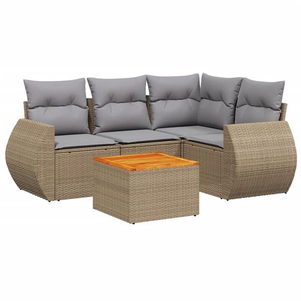 Grote foto vidaxl 5 delige loungeset met kussens poly rattan beige tuin en terras tuinmeubelen