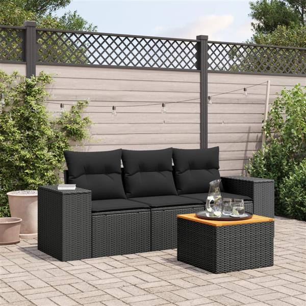 Grote foto vidaxl 4 delige loungeset met kussens poly rattan zwart tuin en terras tuinmeubelen