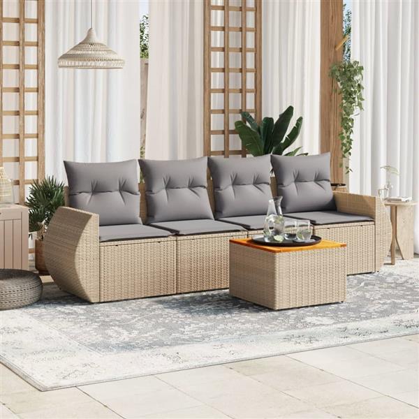 Grote foto vidaxl 5 delige loungeset met kussens poly rattan beige tuin en terras tuinmeubelen