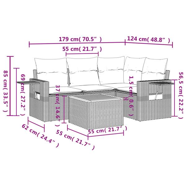 Grote foto vidaxl 5 delige loungeset met kussens poly rattan gemengd beige tuin en terras tuinmeubelen