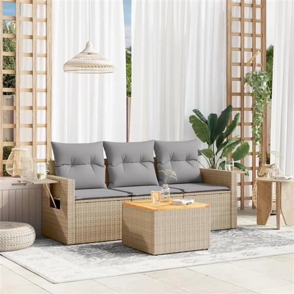 Grote foto vidaxl 4 delige loungeset met kussens poly rattan gemengd beige tuin en terras tuinmeubelen