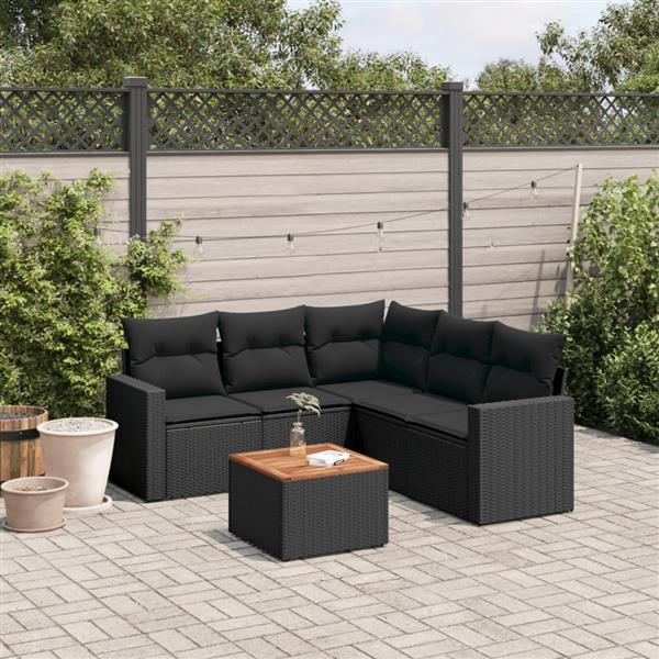 Grote foto vidaxl 6 delige loungeset met kussens poly rattan zwart tuin en terras tuinmeubelen