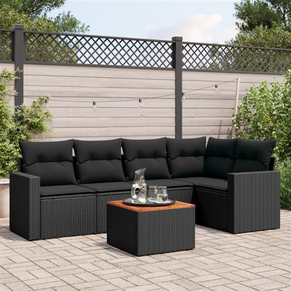 Grote foto vidaxl 6 delige loungeset met kussens poly rattan zwart tuin en terras tuinmeubelen