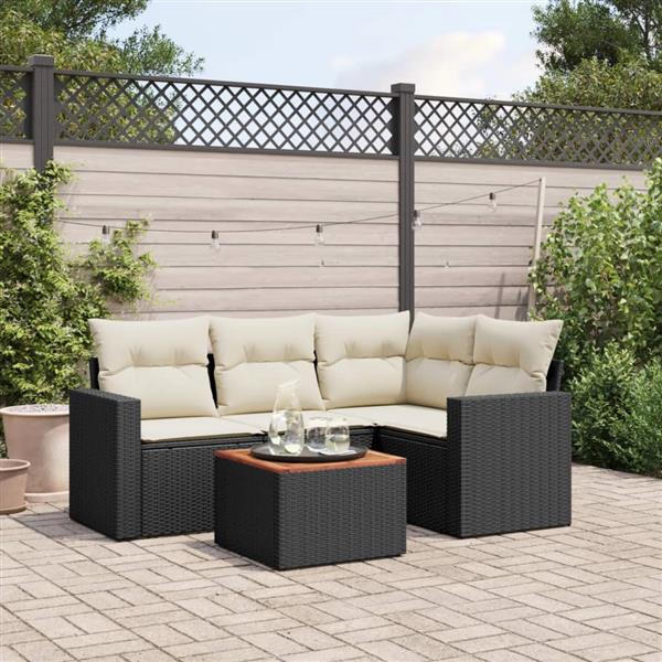 Grote foto vidaxl 5 delige loungeset met kussens poly rattan zwart tuin en terras tuinmeubelen