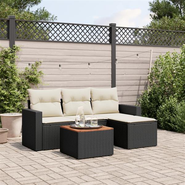 Grote foto vidaxl 5 delige loungeset met kussens poly rattan zwart tuin en terras tuinmeubelen