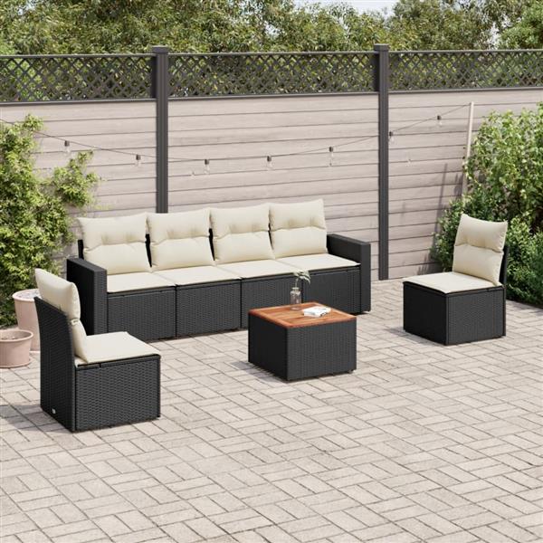 Grote foto vidaxl 7 delige loungeset met kussens poly rattan zwart tuin en terras tuinmeubelen