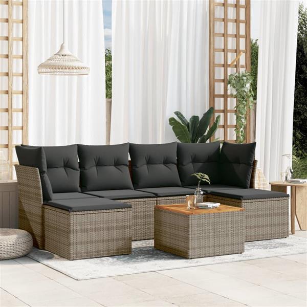 Grote foto vidaxl 7 delige loungeset met kussens poly rattan grijs tuin en terras tuinmeubelen