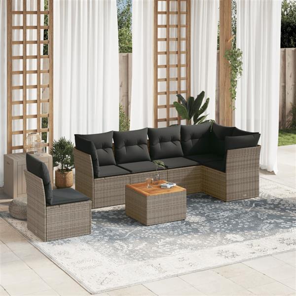 Grote foto vidaxl 7 delige loungeset met kussens poly rattan grijs tuin en terras tuinmeubelen