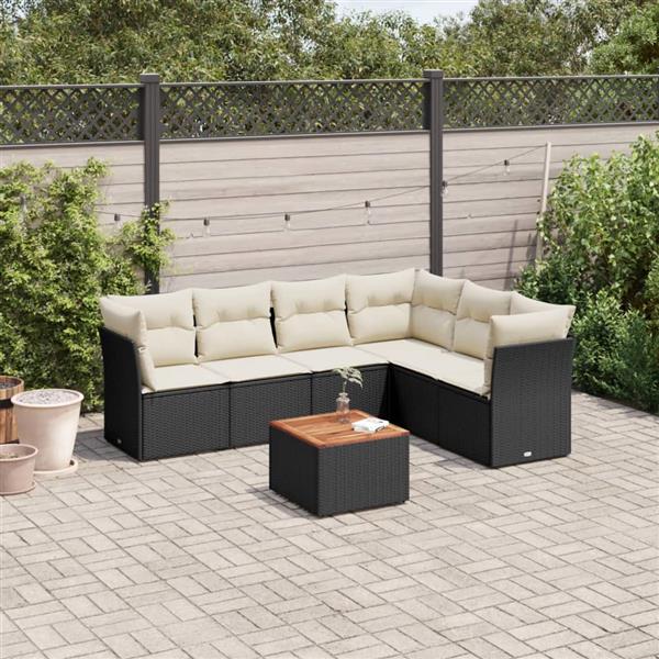 Grote foto vidaxl 7 delige loungeset met kussens poly rattan zwart tuin en terras tuinmeubelen