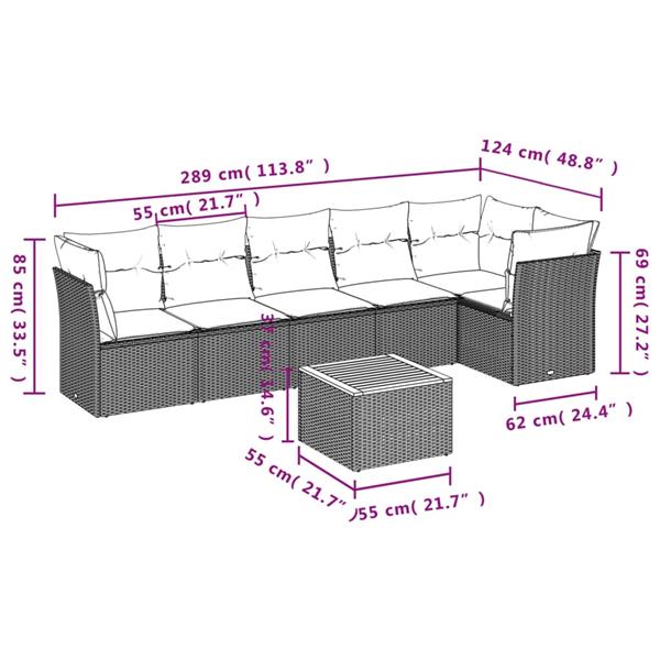 Grote foto vidaxl 7 delige loungeset met kussens poly rattan grijs tuin en terras tuinmeubelen