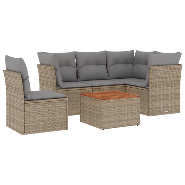 Grote foto vidaxl 6 delige loungeset met kussens poly rattan gemengd beige tuin en terras tuinmeubelen