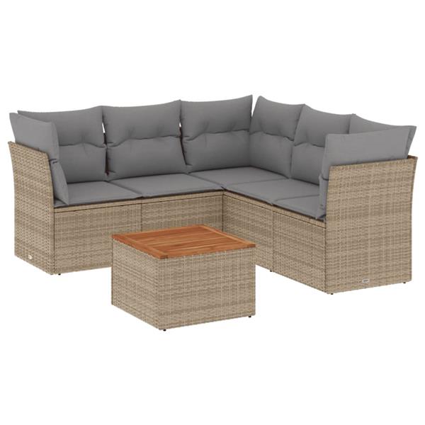 Grote foto vidaxl 6 delige loungeset met kussens poly rattan gemengd beige tuin en terras tuinmeubelen