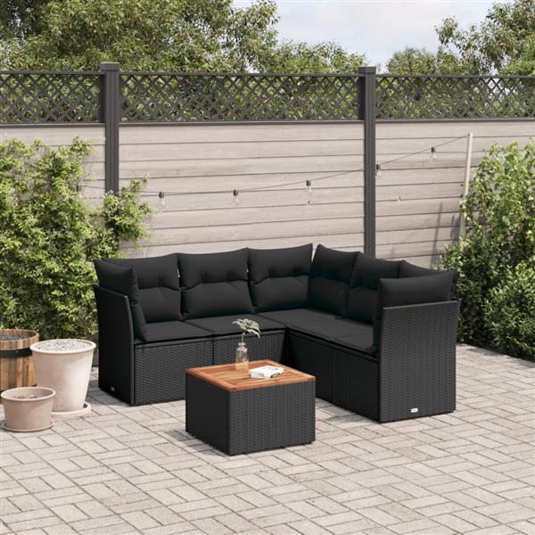 Grote foto vidaxl 6 delige loungeset met kussens poly rattan zwart tuin en terras tuinmeubelen