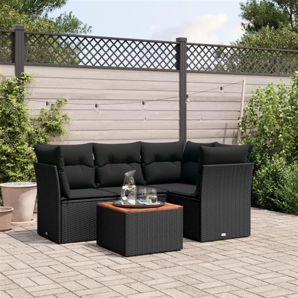 Grote foto vidaxl 5 delige loungeset met kussens poly rattan zwart tuin en terras tuinmeubelen