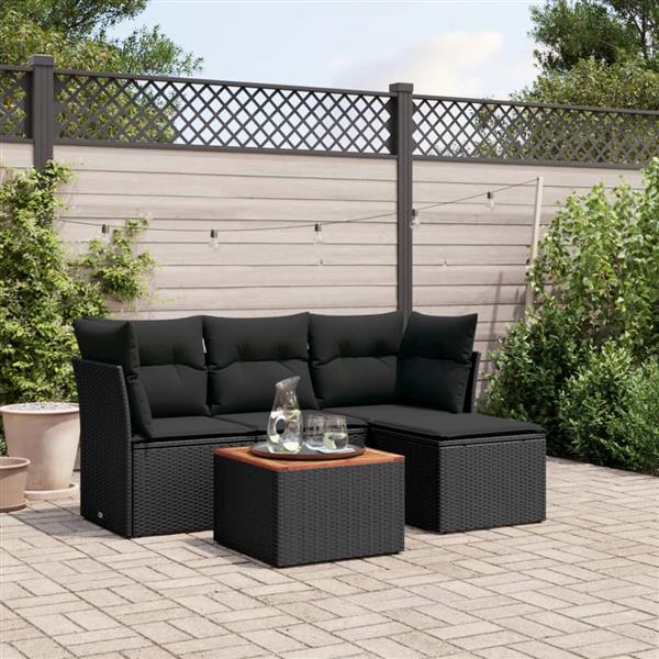 Grote foto vidaxl 5 delige loungeset met kussens poly rattan zwart tuin en terras tuinmeubelen